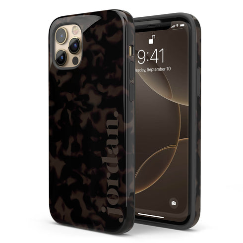 Custom Name Dark Tortoiseshell Serif iPhone Case